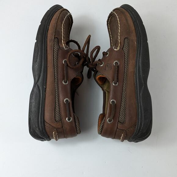 Sperry Boy 13.5 Boat Shoes Brown Leather Top Sider Cutter Lace Up Loafer Uniform - Picture 4 of 15